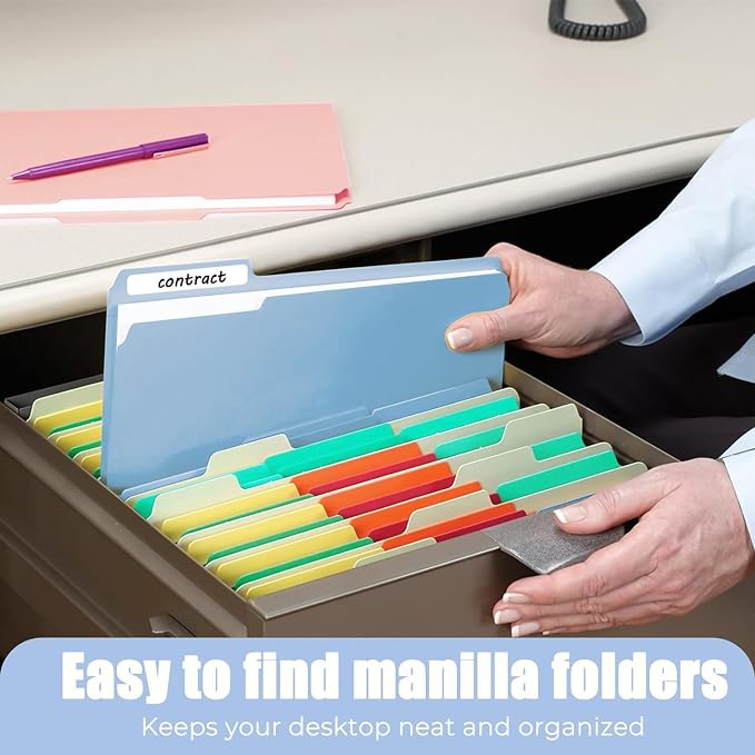 HABGP 9 Pcs Manilla Folders 8.5 x 11 Inch, 1/3-Cut Tab Colored File Folders Letter Size, Plastic Folders Aesthetic, School Business Office Manila Folders for Documents Paper