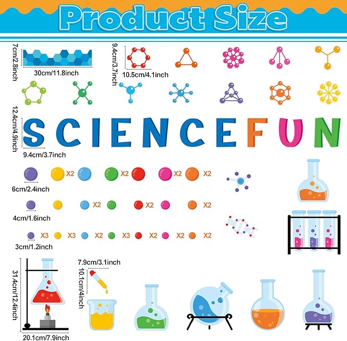Science Bulletin Board Decoration Science Fun Cutouts Chemistry Lab Apparatus Wall Decals Themed Party Supplies for Back to School Classroom Chalkboard Home Window Decoration Favor