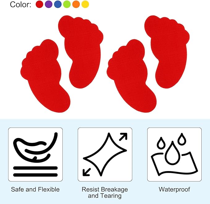 PATIKIL Foot Shaped Carpet Markers, 72pcs (36pairs) Nylon Floor Spots Markers Colorful Hook and Loop Marker Dots for Classroom Teacher Supplies, 6 Color