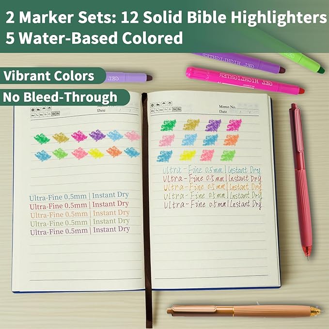 25 PCS Bible Study Supplies Kit, Large Capacity Canvas Tote Bag for Women Organizer, Bible Highlighters and Quick Dry Pens No Bleed Through, Notebook Bible Tabs Cross Bookmark Journaling Accessories