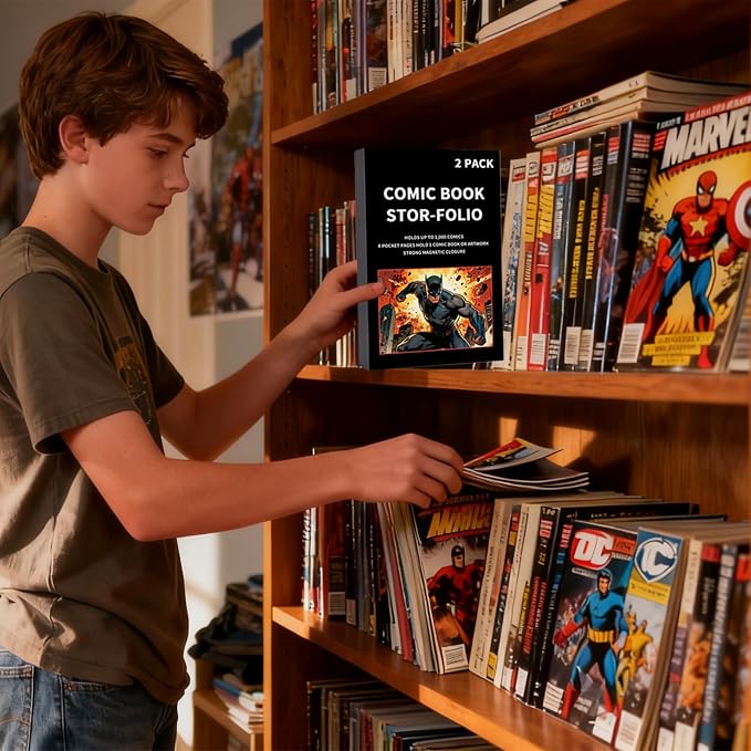 2-Pack Comic Book Stor-Folio - Portable Comic Books Storage Box with Strong Magnetic Closure,Exquisite Comics Book Case for Current,Silver Age,Regular Comics Books