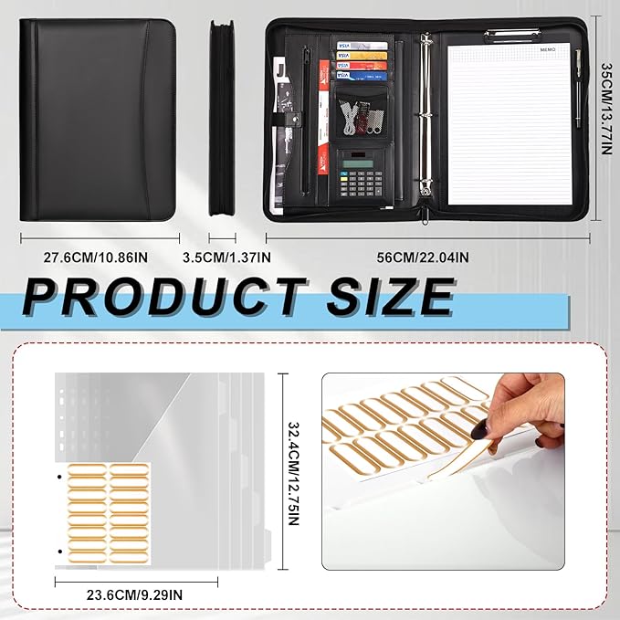 Eshow Portfolio Organizer - 3 Ring Binder with Zipper, Vegan Leather Business Padfolio Folder with Notepad Includes 5 Clear Sheet Protectors for Documents Files for Men Women