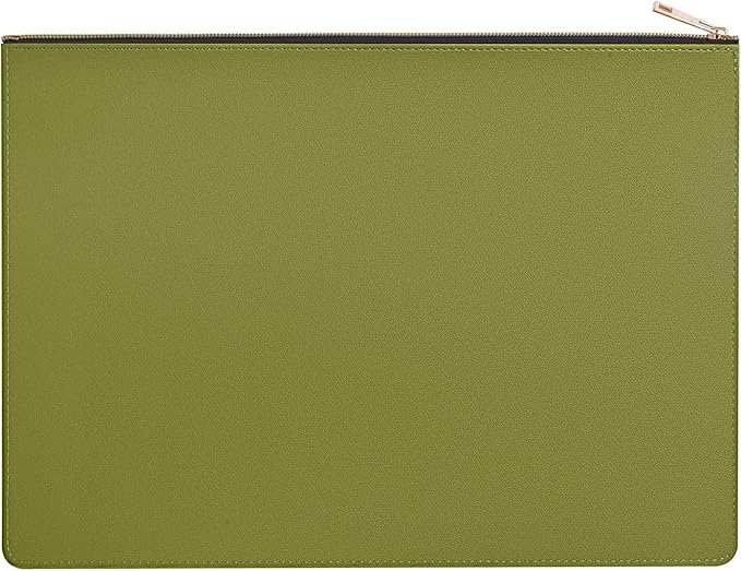 Enyuwlcm PU Leather A4 File Folder Zipper Document Holder Envelope Folder Case for Receipt Contract (1, Green)