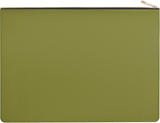 PU Leather A4 File Folder Zipper Document Holder Envelope Folder Case for Receipt Contract (1, Green)