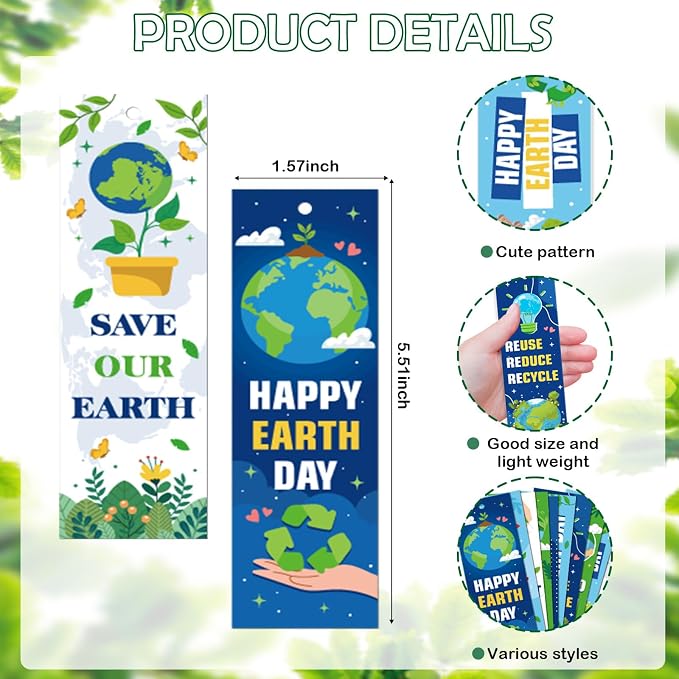 120 Pcs Earth Day Bookmarks, Double Sided Environmental Awareness Earth Day Decorations, Motivational Bookmark Bulk for Classroom School Party Favors Giveaways