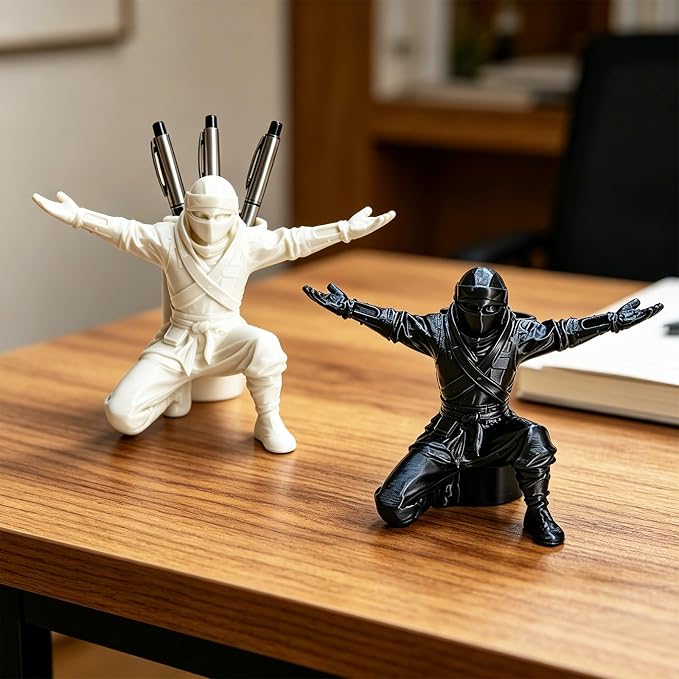 Ninja Pen Holder Desk Organizer–Unique Pen Stand, 3D Printed Cool Desk Decor Office Accessories for Men Women (Black)
