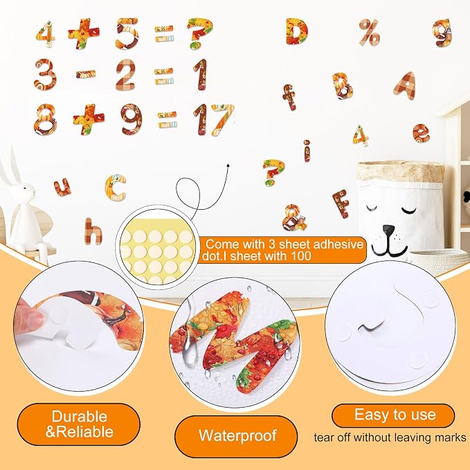 221 Pcs Fall Thanksgiving Bulletin Board Letters Round Alphabet Number Punctuation Symbol Combo Letter Cutouts Autumn Classroom Decoration for Thanksgiving Fall School Chalkboard Poster Board