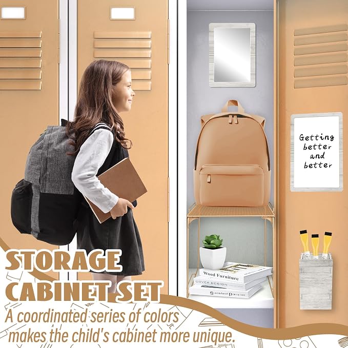 Denylo pro Magnetic Locker Accessories Kit Wood Color Back To School Essentials Locker Organizer Supplies Include Mirror Whiteboard Pen Shelf Pencil Case Magnet back To School Essentials