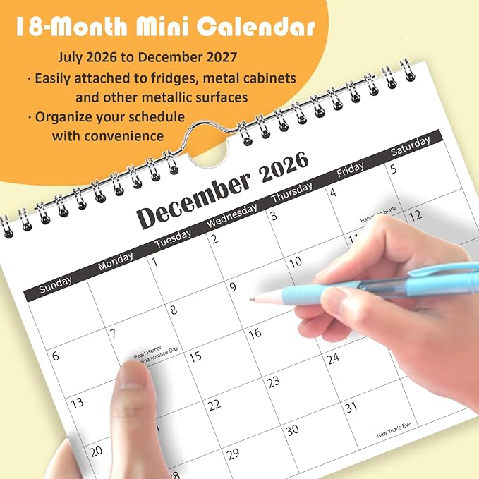 2026 Mini Calendar, 2026-2027 Small Calendar Runs from July 2026 until December 2027, 6.4''x8.5'', Small Wall Calendar for Desk, Kitchen, RVs, Bulletin Board or Fridge