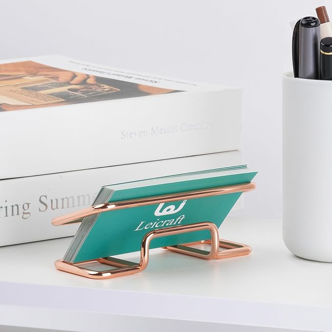 Business Card Holder for Desk, Cute Metal Card Organizers and Office Desk Accessories for Men and Women (Rose gold)