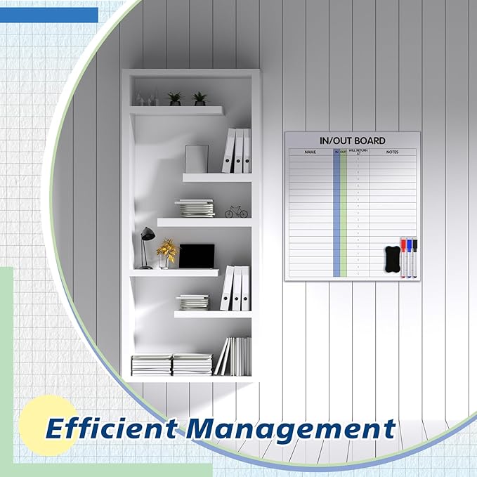 Lincia in and Out Dry Erase Board for Office 13" x 12" in/Out Board for Employee Staff 18 Name Adhesive Frameless Employee in/Out Planner with Dry Erase Marker Eraser for Personnel Staff Schedule