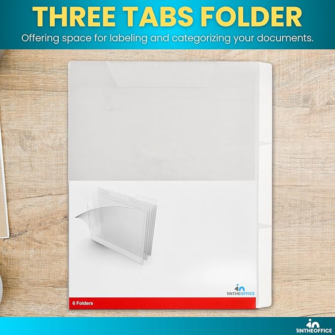 1InTheOffice Clear Plastic Folder, Transparent Plastic Document File, Clear Pockets Folder, Letter Size,10/Pack