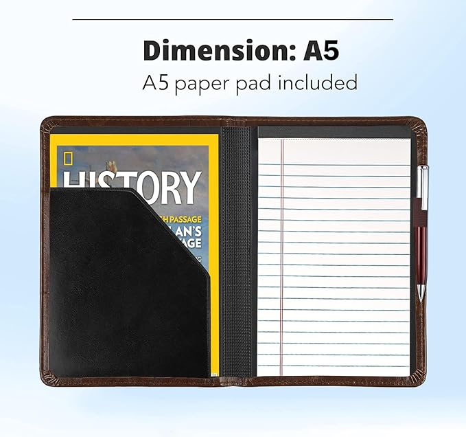 Padfolio/Portfolio Binder, Mini Padfolio Portfolio Binder 5 x 8 Legal Writing Pad, A5 Document Organizer Folder for Men Women,Dark Brown.