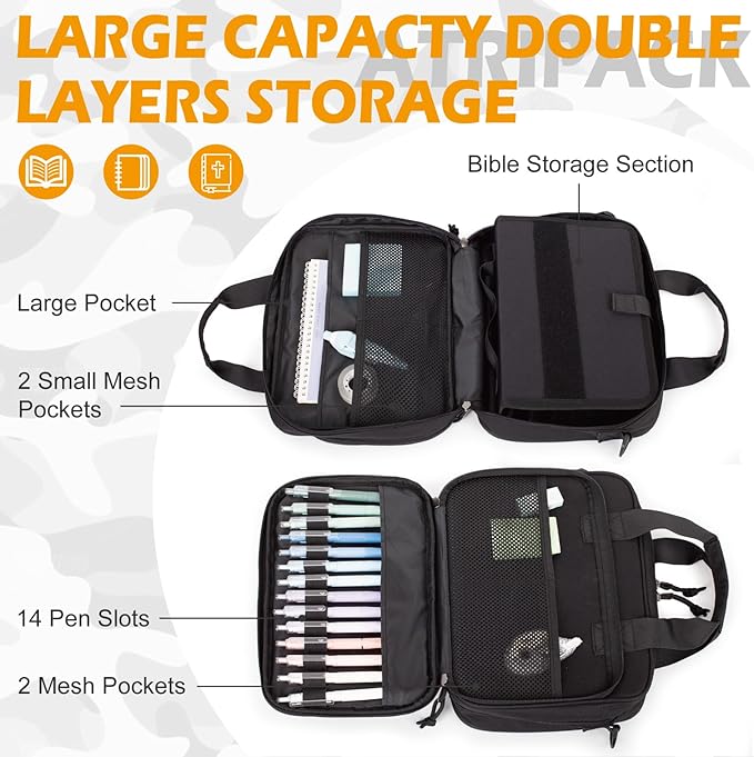 ATRIPACK Tactical Large Bible Cover for Men,Double Layer Bibles Bag With Detachable Book Carrying Case, Covers for Bible Organizer with Zippered Pockets,Church Case with Handle.