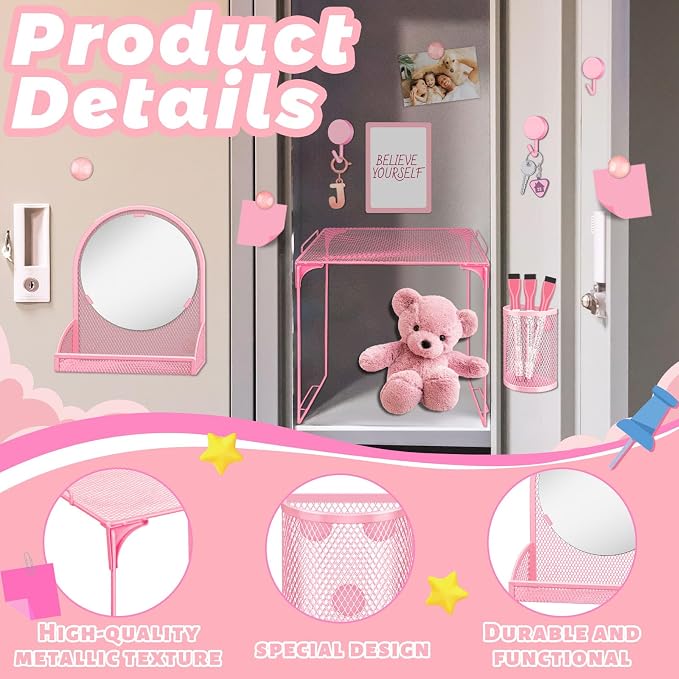 Denylo pro Pink Magnetic Locker Accessories Kit Include Back to School Essentials for Back to School Decorations Office Supplies