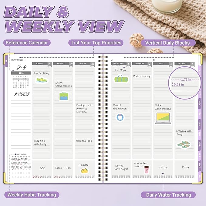 Academic Planner 2026-2027 (8.5" x 11") - Weekly & Monthly Planner (Jul. 2026 - Jun. 2027), Column View Calendar Organizers, Hardcover Agenda Book with Tabs for Office & School, Purple