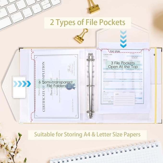 XKDOUS Important Document Organizer Emergency Binder Life Organizer Folio Folders with 9 Pockets Expanding File Storage Holder for Papers, Letters, Cards, Bills, Passports, Photos