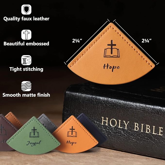 6 Pcs Leather Bookmarks for Bible, Page Corner, Inspirational and Religious Christian Gifts for Men, Women, Kids - Perfect for Reading Rewards, Church Supplies, Giveaways