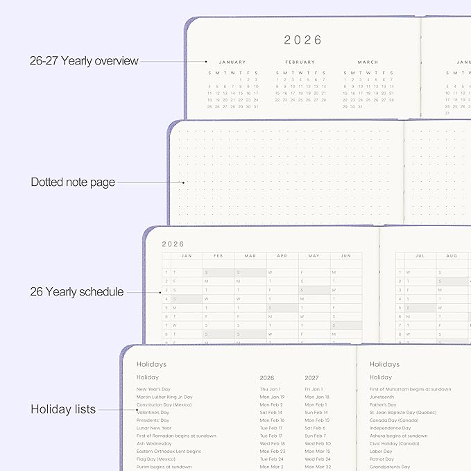 And Per Se 2026 Planner-Daily, Weekly & Monthly Leather Hardcover Planner, 5.7" x 8", Daily Schedule, 100 GSM Thick Paper, Back Pocket(Lavender)