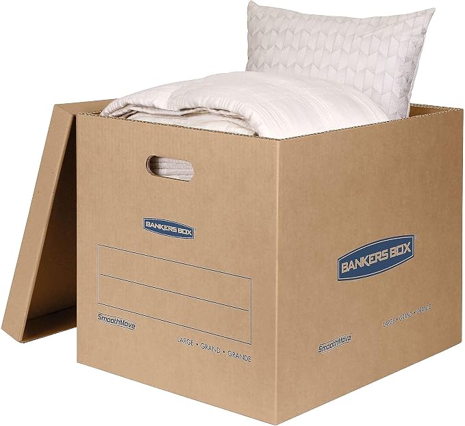 Bankers Box 7718201 SmoothMove Classic Large Moving Boxes 21l x 17w x 17h Kraft/Blue 5/Carton