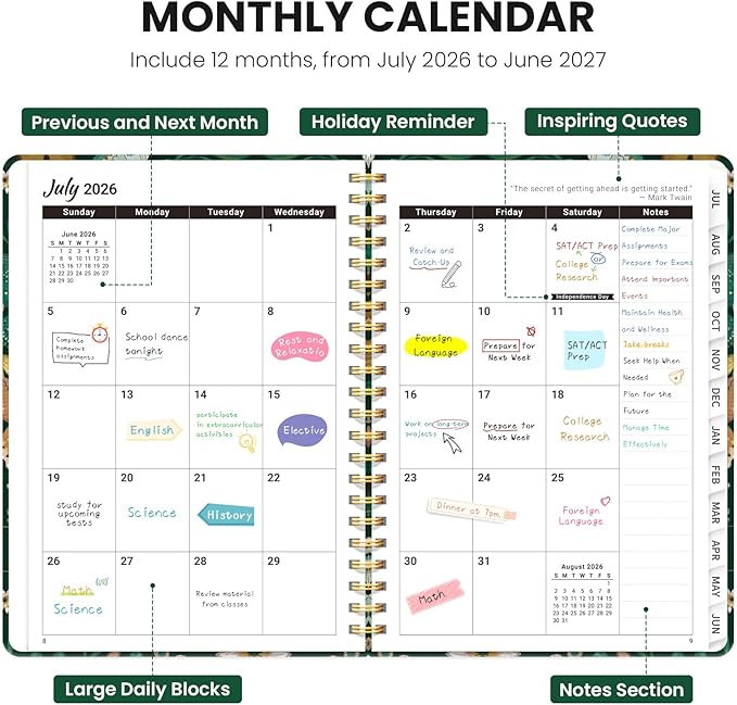 Planner 2026-2027, Monthly and Weekly Academic Planner July 2026 - June 2027, Hardcover Student Teacher Planning Agenda Calendar Book with Tabs, Perfect for Office School Supplies, A5 (6.3" x 8.5") - Butterfly