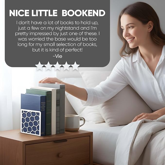 White Geometric Honeycomb Metal Bookends - Book Ends for Shelves - Decorative Modern Heavy Duty Bookend Stopper - Book Ends for Heavy Books - Home Office Book Holder - 1 Pair, 6x3.25x6.25 in