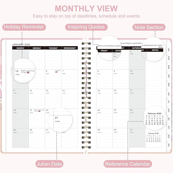 2026 Planner, Weekly and Monthly Calendar Planner Book, Jan 2026 - Dec 2026, Planning Agenda for Desk Accessories and School Supplies - A5 (6.3'' x 8.5'')