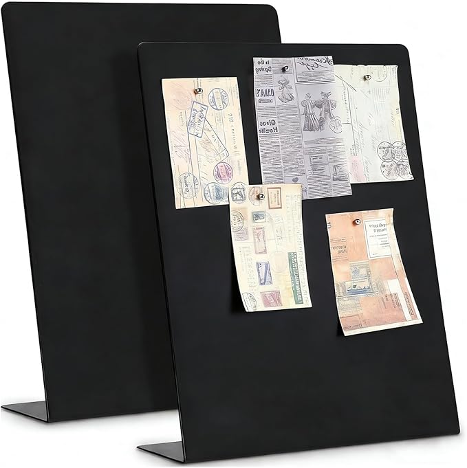 Magnet Board 7.87 x5.31 x 3.93 Stand Mini Black Metal Tabletop Memo Standing Magnetic Board for Desk - Magnetic Display for Back to School Menu Table， Photos，Memos (Black*2, 20 * 13.5 * 10cm)