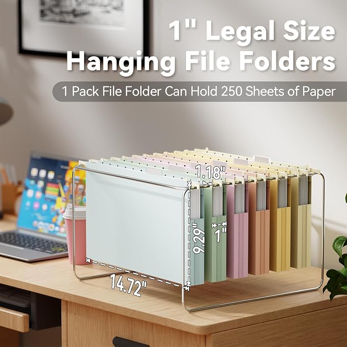 Ansook Plastic Hanging File Folders Legal Size,12 Pack Legal Size File Folders Hanging, Heavy Duty 1 Inch Expansion, Expandable Legal Hanging Folders for Filing Cabinet, 1/5-Cut Tabs - Assorted Colors
