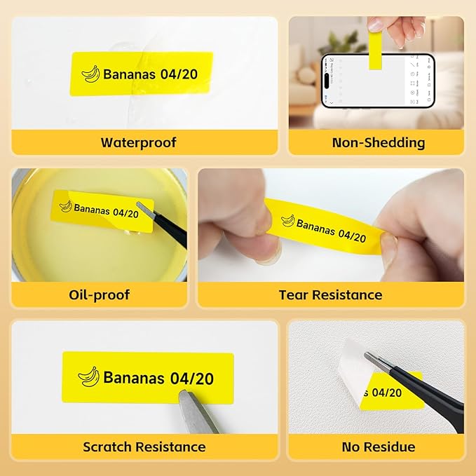 Thermal Labels DETONGER 1/2 Width Compatible Tape Refills Label Stickers Film Coatedfor Label Maker Tapes Home Office School Business Use Sticky Liquid-Proof 0.5"×1.6"(12×40mm) Yellow