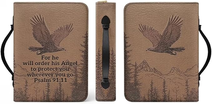 BrownPU Bible Covers for Men Small Bible Case Bible Bag with Leather Bookmark Set, Eagle and Scripture