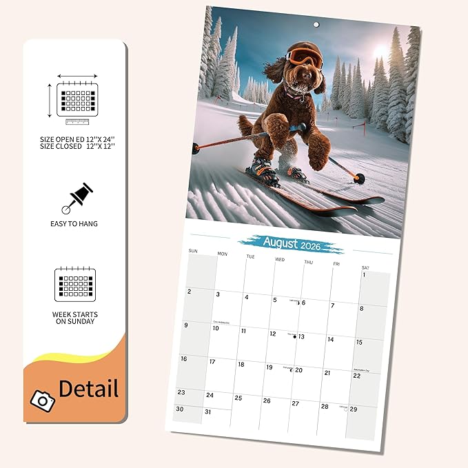 2026 Wall Calendar Extreme Sports Planner Calendar, Hangable Monthly Wall Calendar with Large Blocks for Organizing & Planning, Academic Schedule, Home, Office & family, Thick & Sturdy Paper (12"x24" Open)