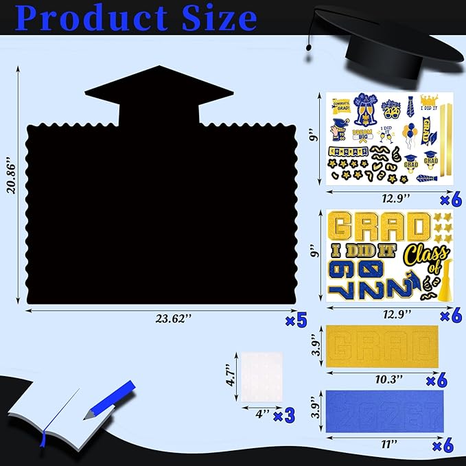 Moon Boat 5 Pack Graduation Decorations 2026 Trifold Poster Boards with Stickers Class of 2026 Grad Party Picture Display Supplies(Blue Gold)