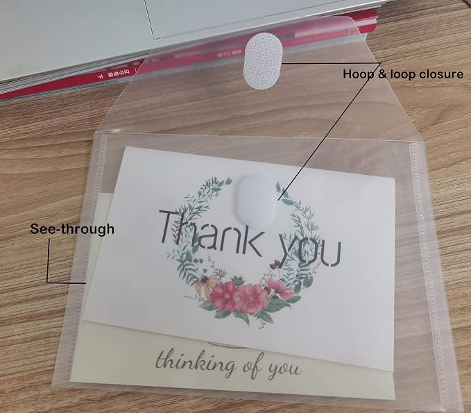 5x7 Small Plastic Envelopes Receipt Check Storage File Holder Case 36 Pack Hook & Loop Closure (clear-36 Pack)