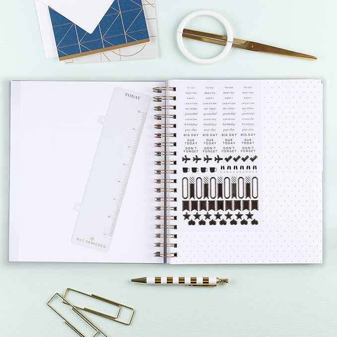 Blue Sky Day Designer 2024 Daily and Monthly Planner, 8" x 10", Frosted Cover, Wirebound, Navy Stripe (142098-24)