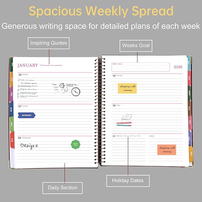 Yoment 2026 Planner Weekly and Monthly 8.5"x11" Large Hardcover Planner from Dec 2025 - Dec 2026 13 Months Calendar Academic Planners for Women Men Agenda Daily Weekly Yearly Planning with Tabs, Black
