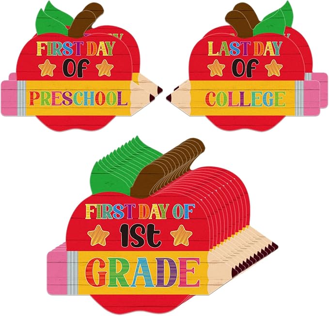 WaaHome First Day of School Chalkboard Sign - 8''x10'' First and Last Day of Preschool Kindergarten 1st Grade Sign Back to School Photo Prop Signs 15 Grades Supplies for Kids Girls Boys, Reusable