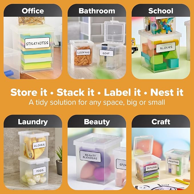 Bostitch Konnect Clear Storage Containers with Lids, Stackable Plastic Organizer Bins, 1.5 Quart, 2 Pack