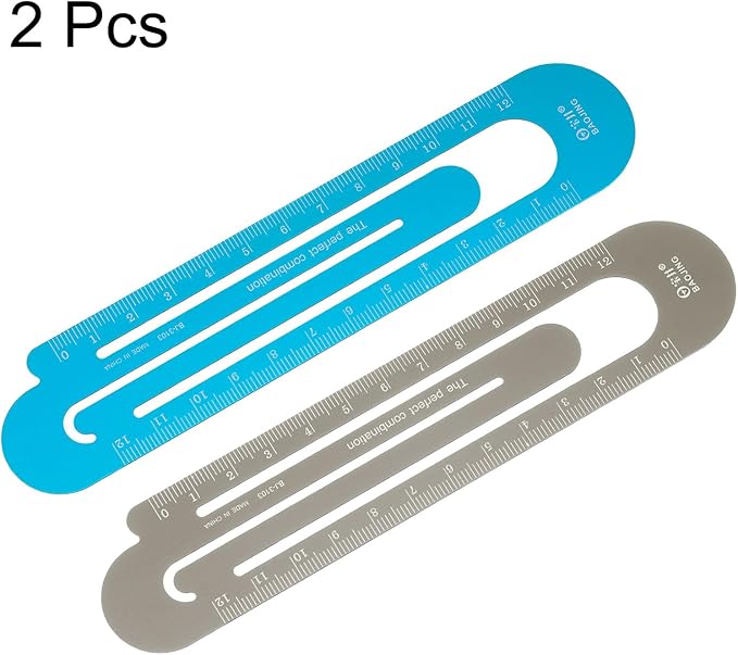 HARFINGTON Straight Ruler 12cm Metric Bookmark Clip Ruler Metal Aluminum Alloy Scale on Both Sides Measuring Scale Tool for Measure Study Reading Classroom Office, Blue & Brown