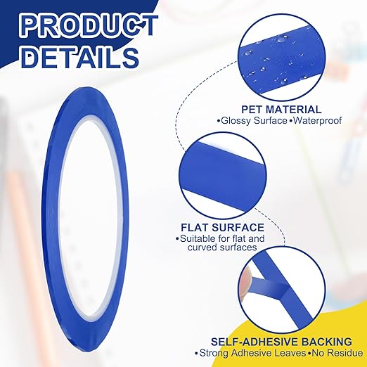 MECCANIXITY Whiteboard Tape 5/64" / 2mm Self Adhesive Graphic Chart Line Tape 72 Yard Grid Marking Stickers for Pinstripe Dry Erase Board Scrapbooking DIY Art Crafts, Blue, Pack of 3