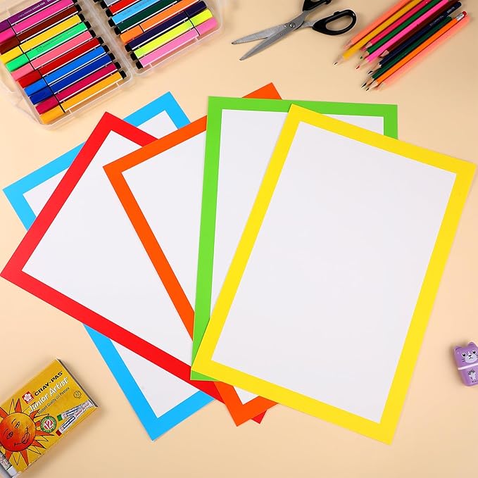 Dianelhall 25 Pcs Rainbow Color Frame Poster Board 10.2 x 15 Inch Colored White Poster Board Paper Colorful Bright Blank Display Board for School Project Kid DIY Craft Presentation Holiday Event