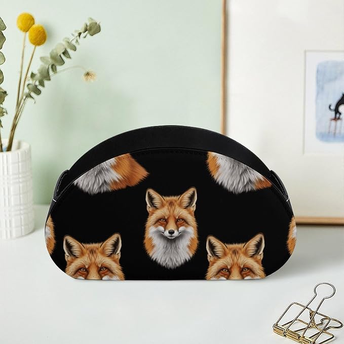 Desktop Remote Control Holder, 5-Compartment PU Leather Organizer for TV, DVD, and Bedside Table Storage, Animal Fox Art