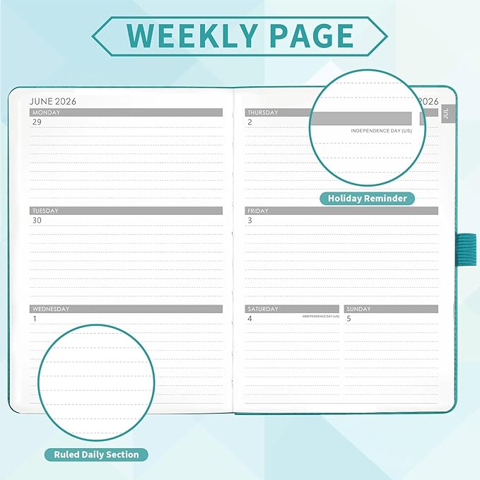 2026-2027 Planner - Academic Planner 2026-2027 Weekly Monthly Planner, July 2026 - June 2027, 5.7'' x 8.4'', Thick Paper, Leather Cover, Pen Holder, Back Pocket, Perfect Daily Organizer - Green