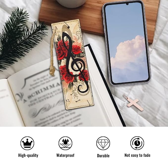 Bookmark 2 PCS Leather Bookmarks for Women, Men, Book Lovers, Music Note Roses Page Markers for Students Teachers Reading