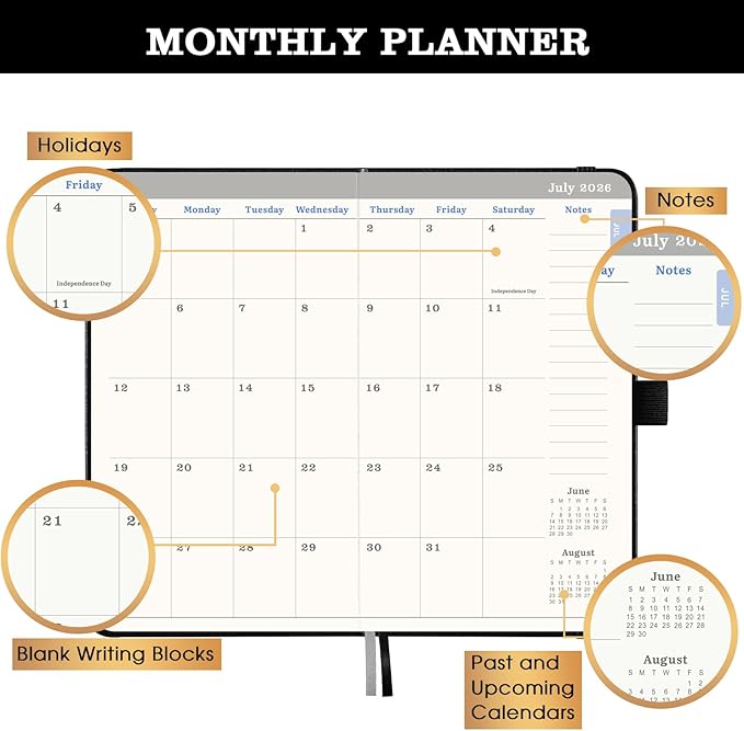 2026-2027 Pocket Planner/Calendar - Jul 2026 - Jun 2027, Academic Planner 2026-2027, Pocket Calendar for Purse, 6.3'' × 3.8'', Elastic Bound, Agenda Book