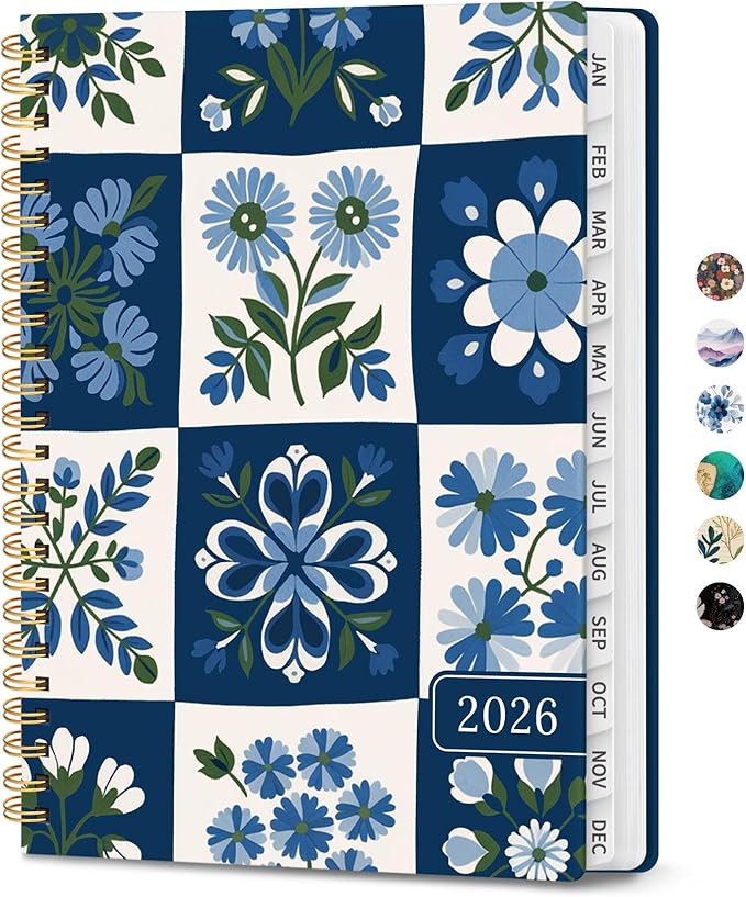 2026 Planner, Weekly and Monthly Planner for Women, January 2026 - December 2026, Hardcover 2026 Calendar Planner Book with Tabs, Inner Pocket, Spiral Bound, Perfect for Office Home School Supplies - A5 (6.3" x 8.5"), Petal Array
