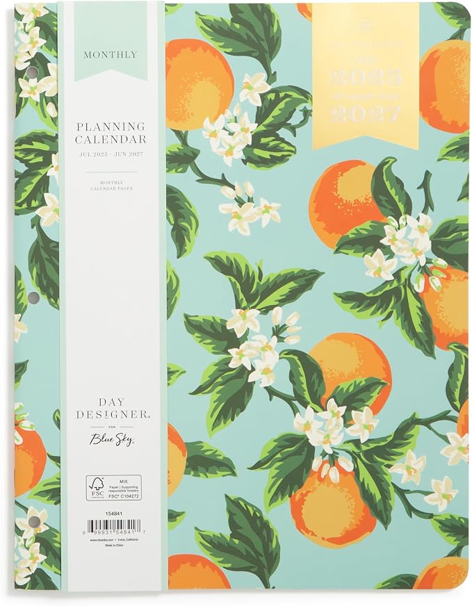Blue Sky Day Designer 2025-2026 Monthly Academic Year 24 Month Planner Calendar, July 2025 - June 2027, 8.5" x 11", Flexible Cover, Stapled Binding, Orange Blossom Mint