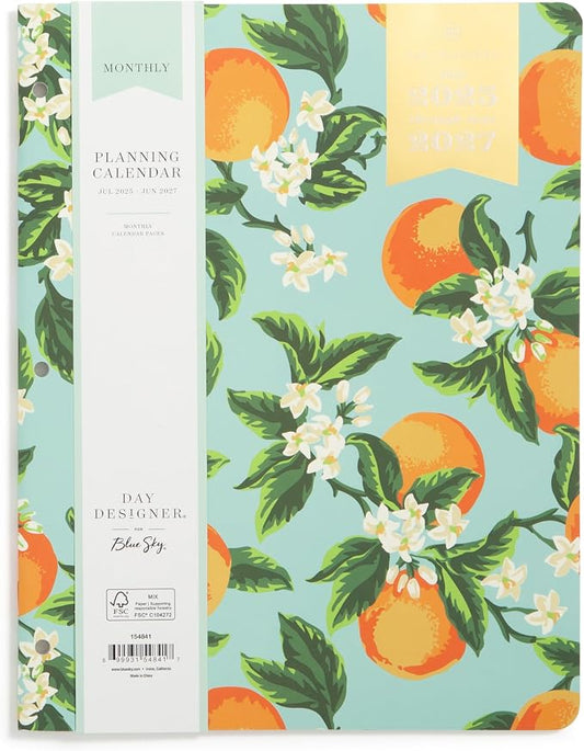 Blue Sky Day Designer 2025-2026 Monthly Academic Year 24 Month Planner Calendar, July 2025 - June 2027, 8.5" x 11", Flexible Cover, Stapled Binding, Orange Blossom Mint