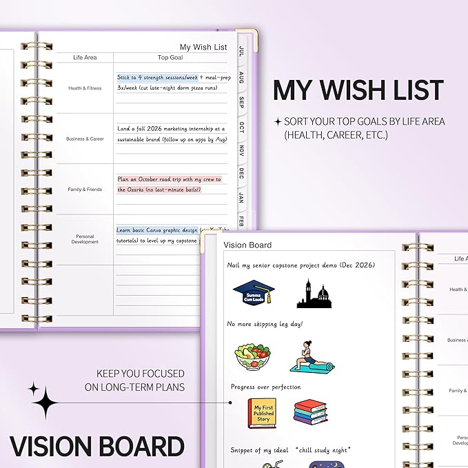 Academic Planner 2026-2027, Weekly and Monthly, A5 Size (5.7" x 8.3"), July 2026 - June 2027, To-do List for Tracking, for School, Home, Office, Hardcover, 12-Month Tabs (Purple)
