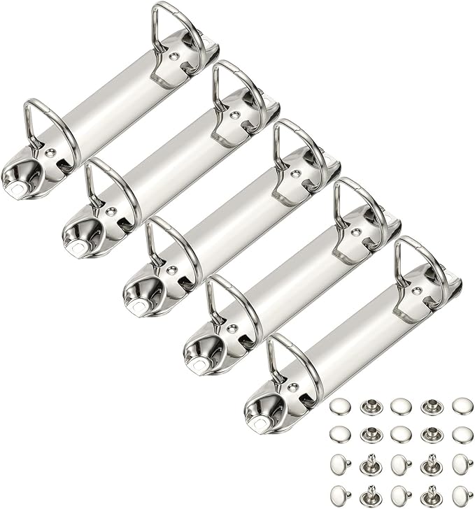 PATIKIL B7 2 Hole Ring Binder Mechanisms, 5 Set 0.98" D Ring Replacement Binder Planner Loose Leaf Binding Spines for Organizers DIY Fill Paper Storage Folder Accessories, 26mm Silver Tone